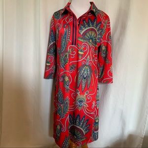 Gretchen Scott red printed long sleeve collared dress